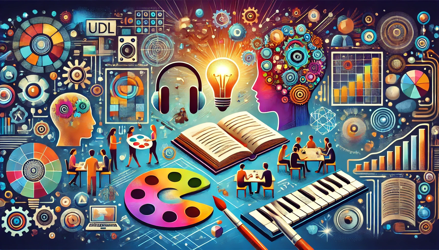 DALL·E 2024-11-07 22.35.20 – A creative and symbolic illustration representing the principles of Universal Design for Learning (UDL) without any text. 1) For Multiple Means of Rep